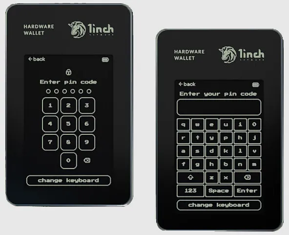 Preview de la interfaz de la 1inch hardware wallet